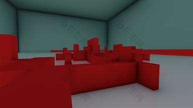 空摘要红色的混凝土房间室内动画呈现